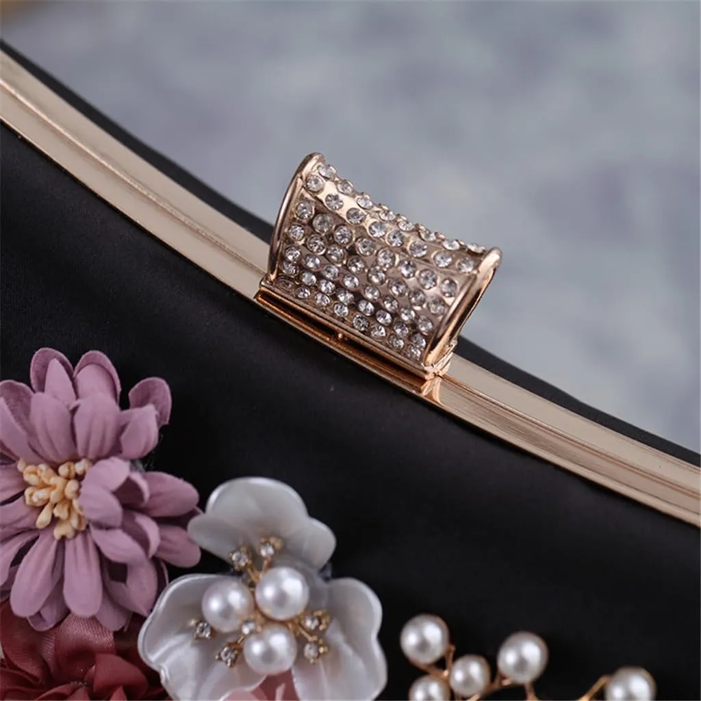 Clutch Floral Polyester Evening Bag Pearl Chain Small Square Bag Women's