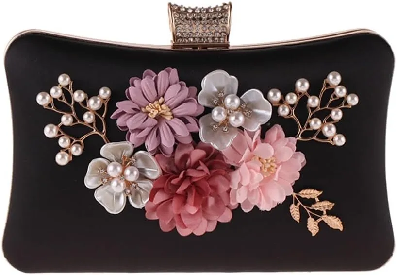 Clutch Floral Polyester Evening Bag Pearl Chain Small Square Bag Women's