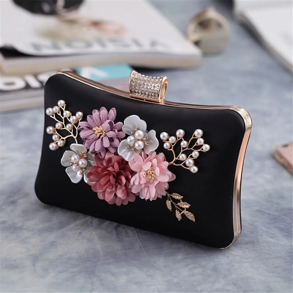 Clutch Floral Polyester Evening Bag Pearl Chain Small Square Bag Women's