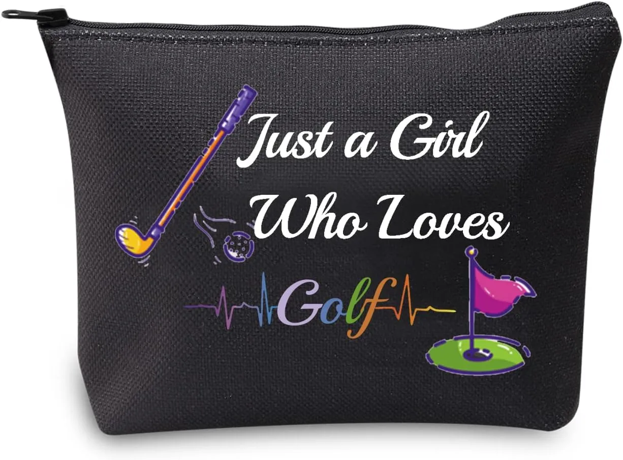 CMNIM Golf Gift for Her Just a Girl Who Loves Golf Cosmetic Makeup Bag Golf Lovers Gifts Golf Player Gifts Golfer Gifts Travel Bag Pouch Toiletry Organizer Case (golf makeup bag black)