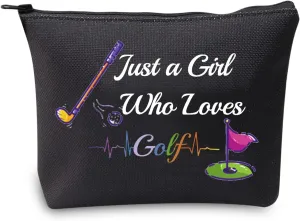 CMNIM Golf Gift for Her Just a Girl Who Loves Golf Cosmetic Makeup Bag Golf Lovers Gifts Golf Player Gifts Golfer Gifts Travel Bag Pouch Toiletry Organizer Case (golf makeup bag black)
