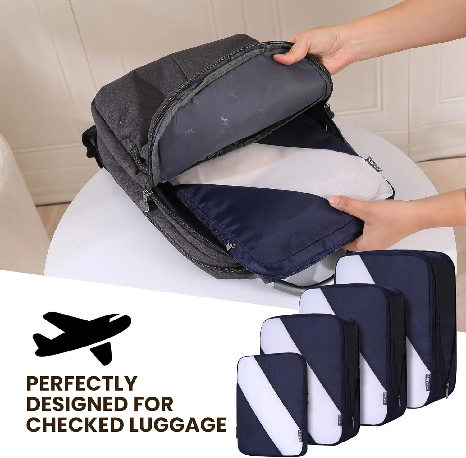 Compression Packing Cubes Set of 6, Travel Luggage Organizer for Suitcase, Packing Organizers for Travel Accessories, Breathable See Through Mesh, Durable Lightweight with Shoe Bags