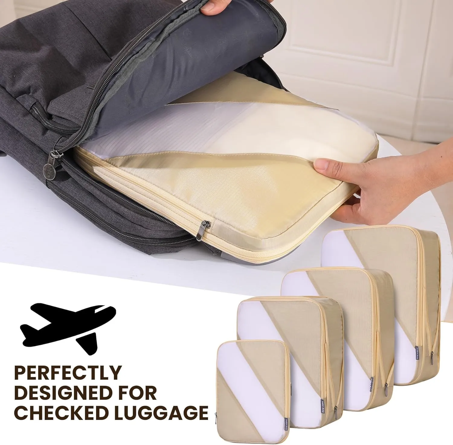Compression Packing Cubes Set of 6, Travel Luggage Organizer for Suitcase, Packing Organizers for Travel Accessories, Breathable See Through Mesh, Durable Lightweight with Shoe Bags
