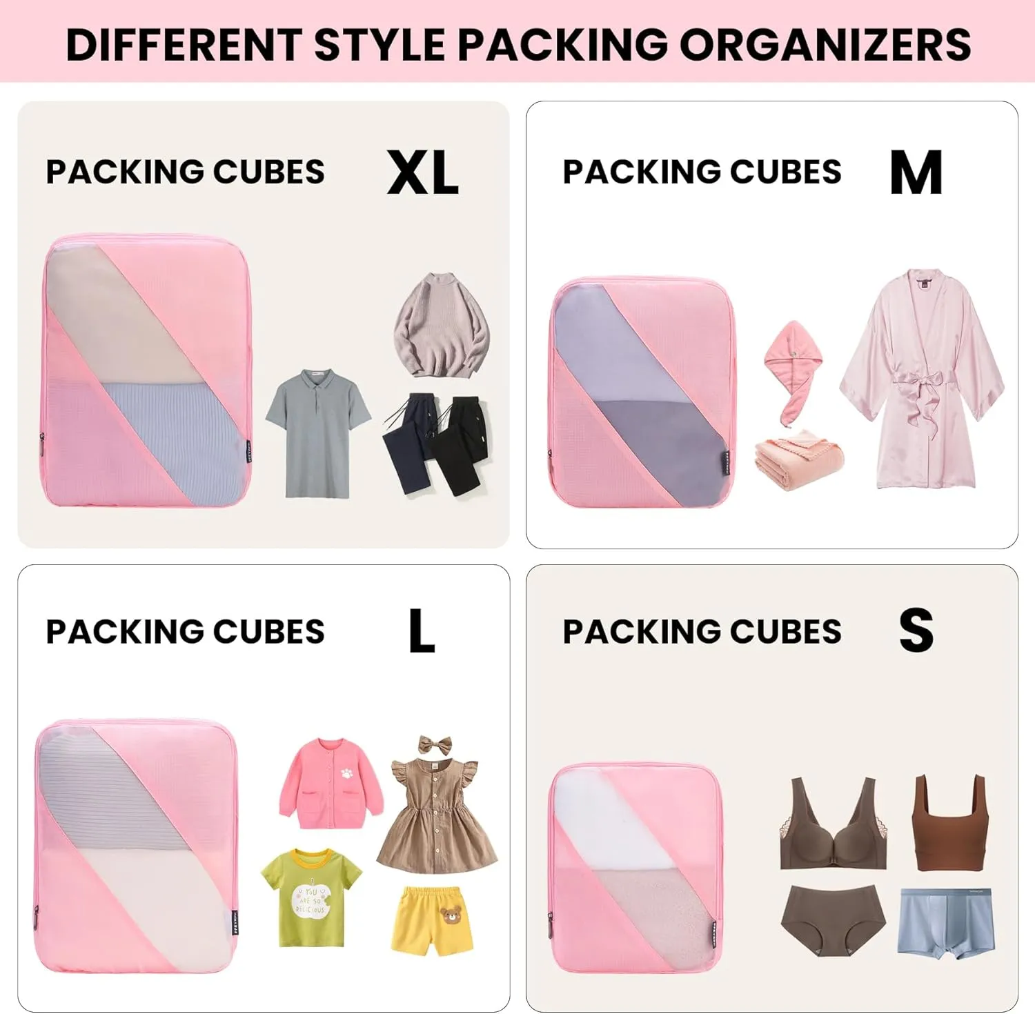Compression Packing Cubes Set of 6, Travel Luggage Organizer for Suitcase, Packing Organizers for Travel Accessories, Breathable See Through Mesh, Durable Lightweight with Shoe Bags