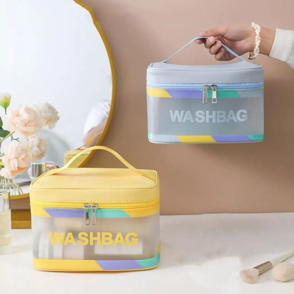 Convenient Large Capacity Plastic Travel Toiletry Bag Simple Makeup Storage Bag with Handle Portable Wash Bag Practical