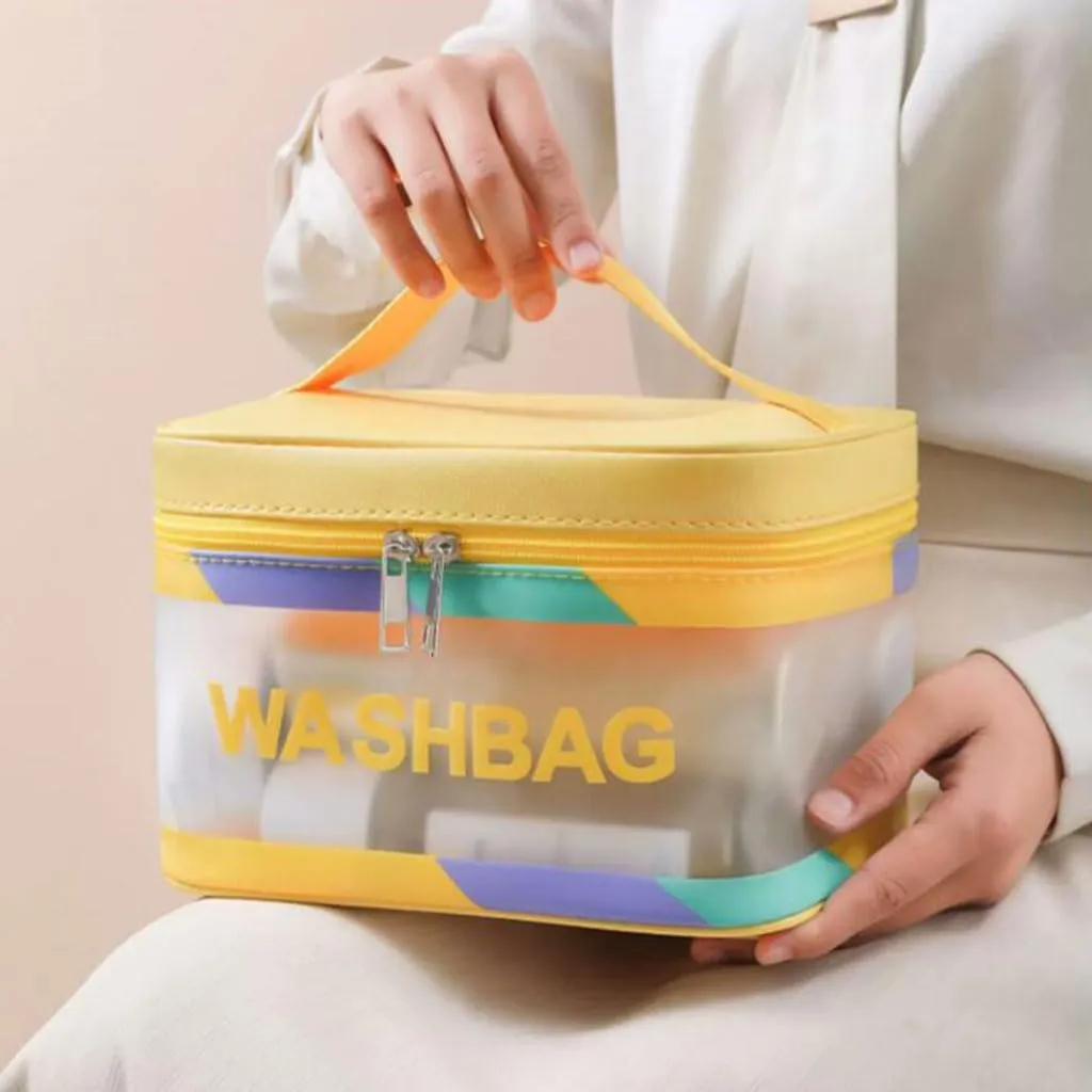 Convenient Large Capacity Plastic Travel Toiletry Bag Simple Makeup Storage Bag with Handle Portable Wash Bag Practical
