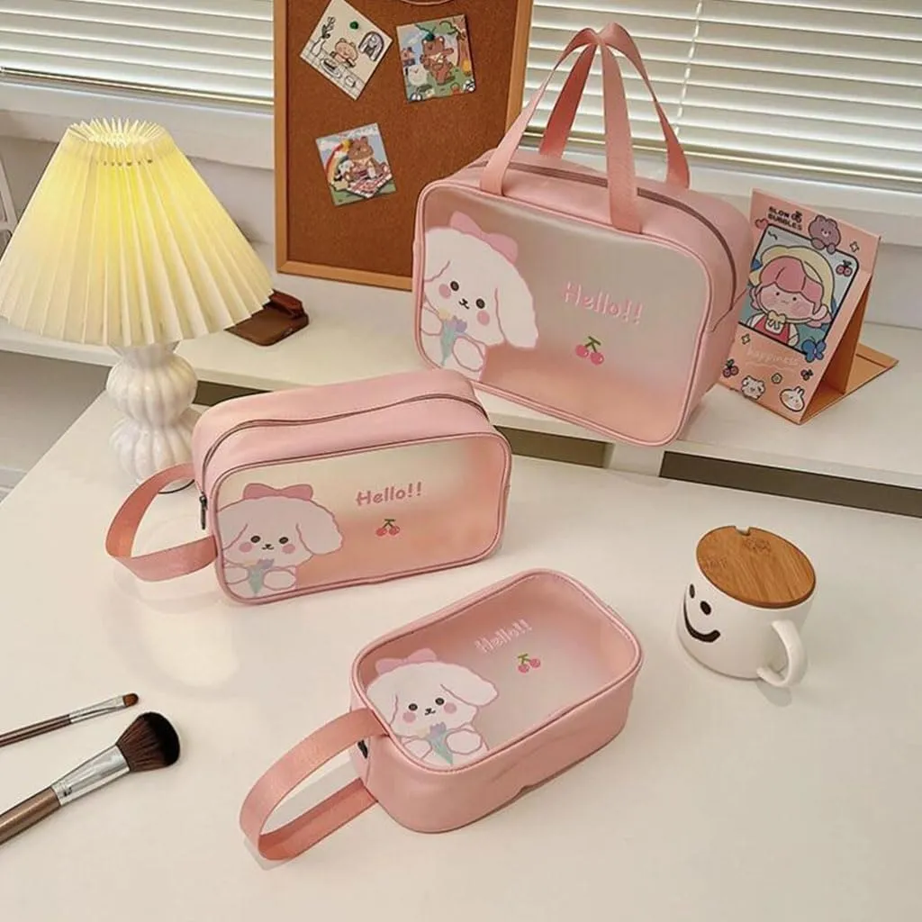 Convenient Large-Capacity Portable Travel Toiletry Bag Plastic Storage Makeup Bag Cute wash Bag with Handle Practical