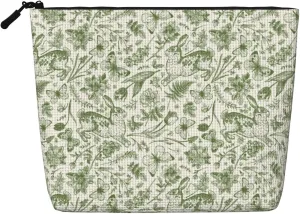 Cottagecore Floral Bunny Gift Bag - Large Capacity Canvas Botanical Travel Makeup Bag