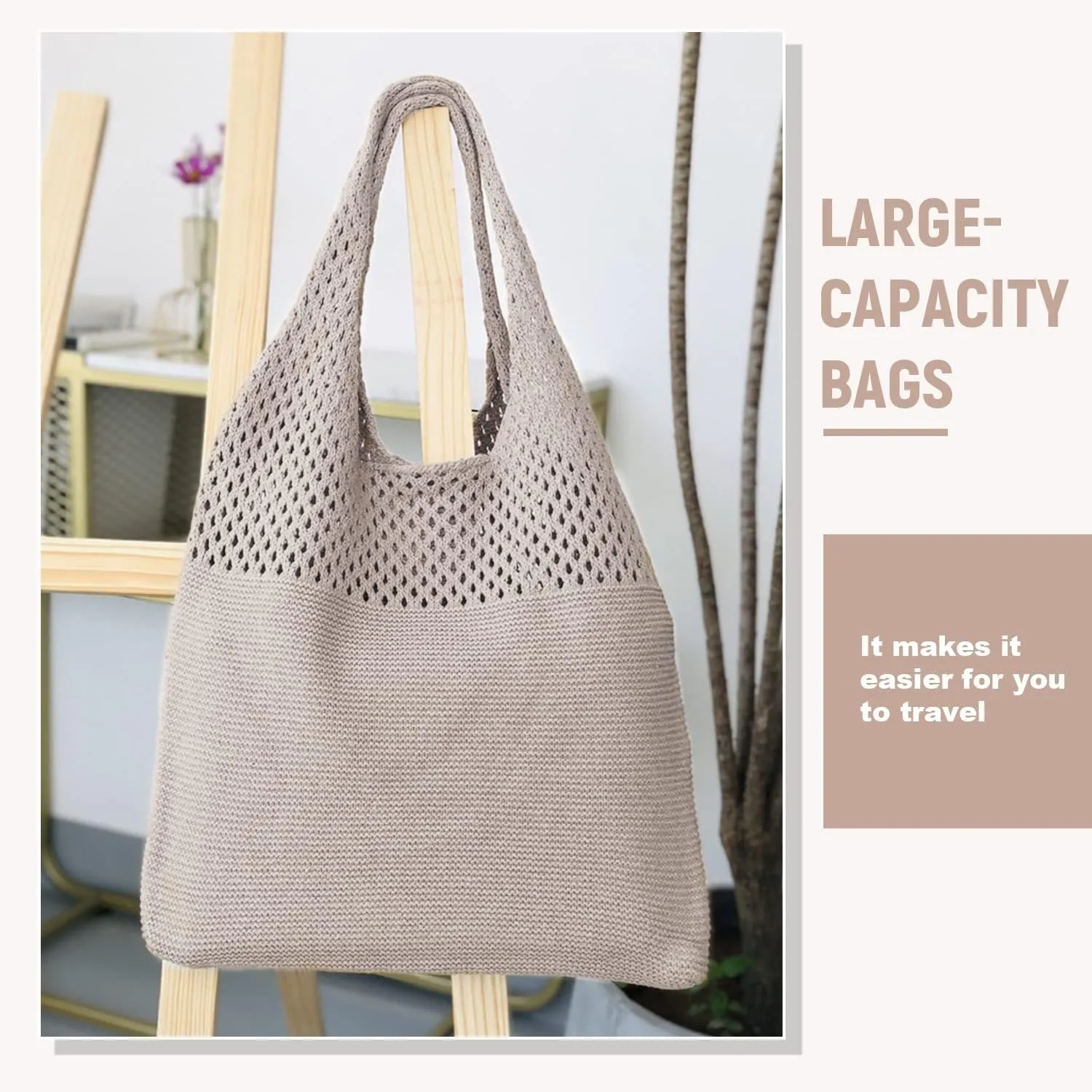 Crochet Mesh Tote Bag Retro Summer Hobo Bag for Women Flower Knitted Shoulder Bags Casual Beach Purse
