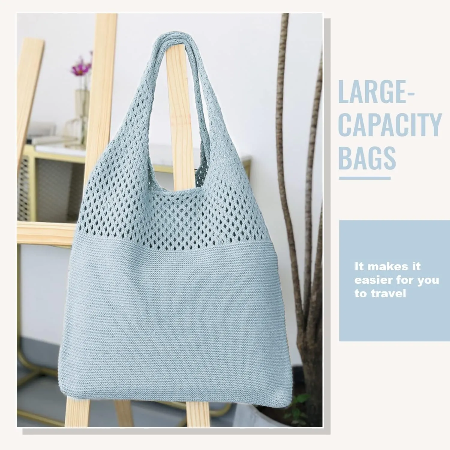 Crochet Mesh Tote Bag Retro Summer Hobo Bag for Women Flower Knitted Shoulder Bags Casual Beach Purse