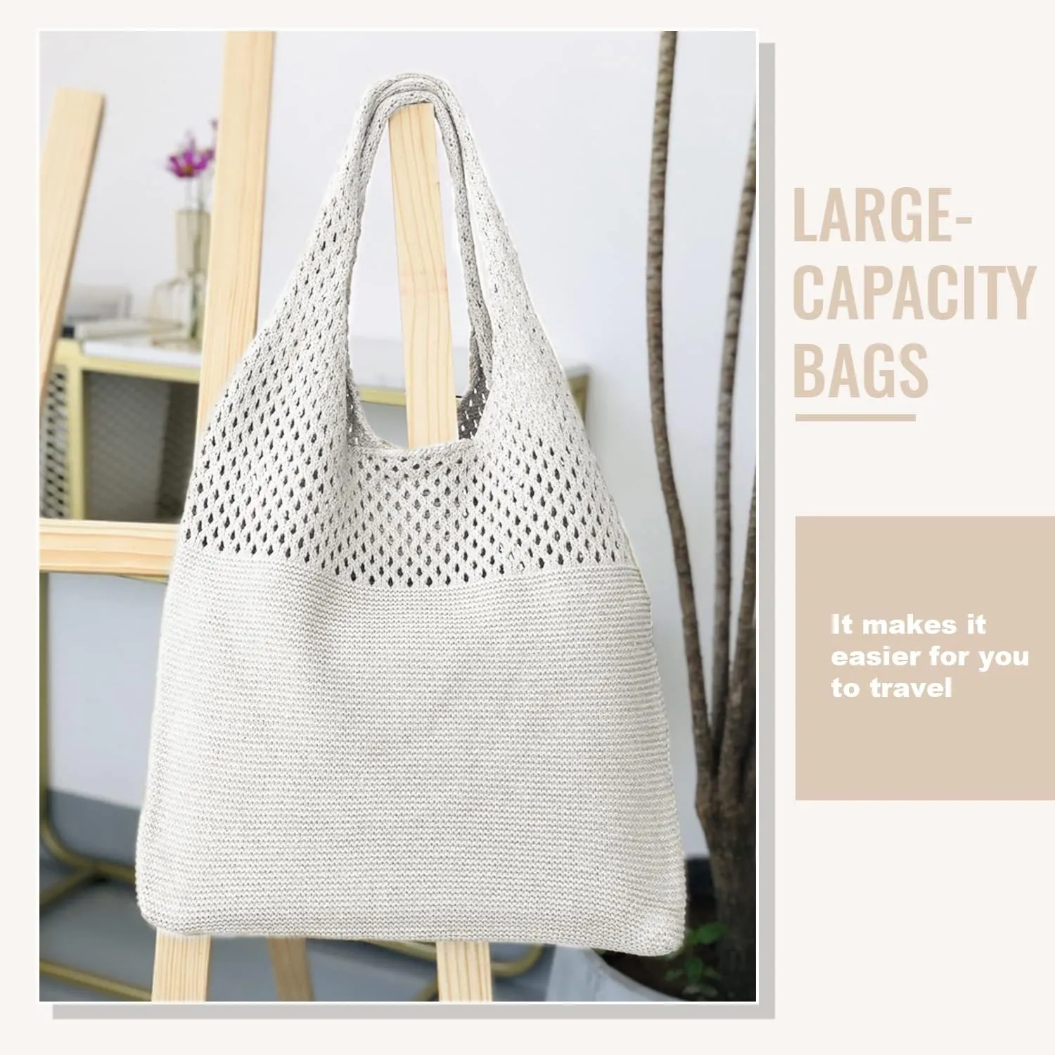 Crochet Mesh Tote Bag Retro Summer Hobo Bag for Women Flower Knitted Shoulder Bags Casual Beach Purse