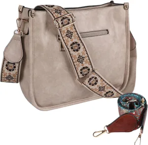 Crossbody Bags for Women Elegant Vegan Leather Hobo Handbags with 2pcs Adjustable Guitar Strap
