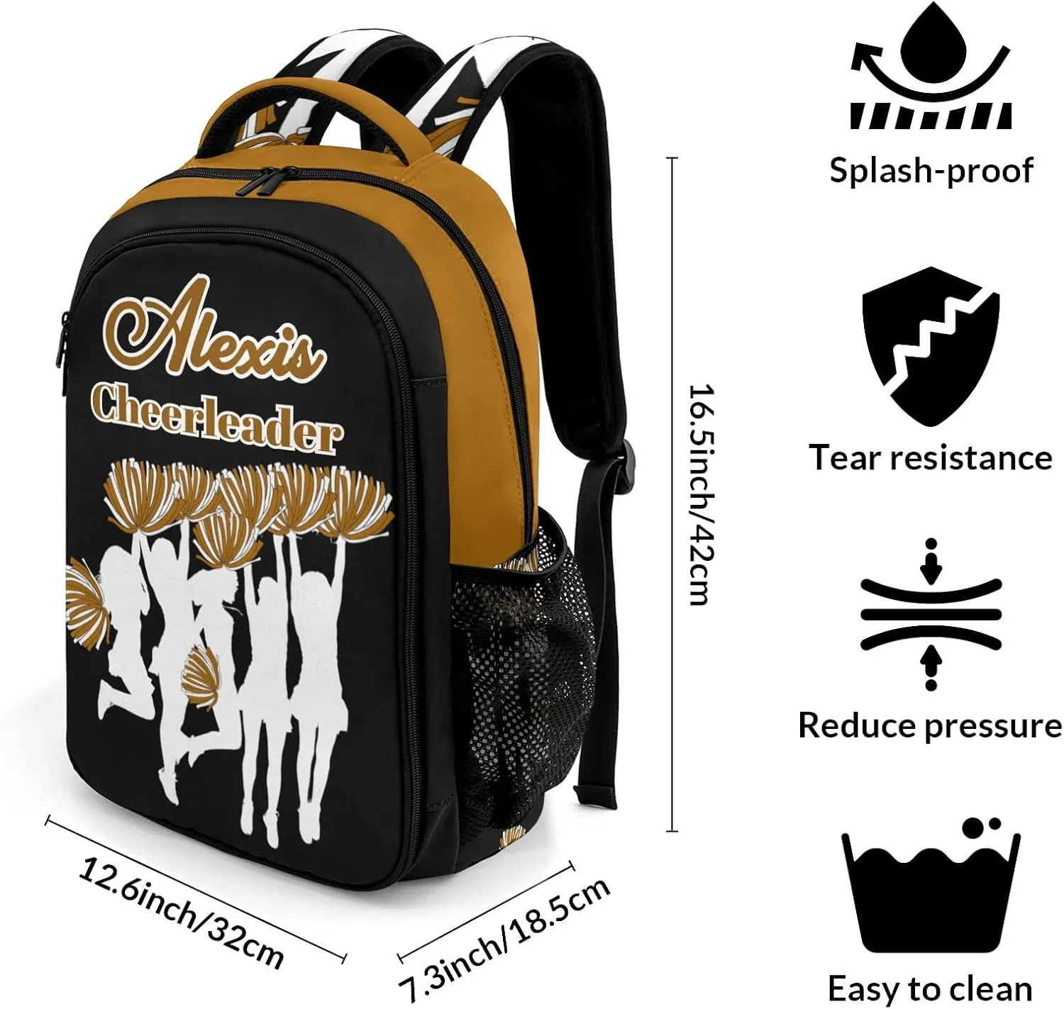 Custom Custom Cheerleaders Bags Cheer Pom Brown Black Backpack Multifunctional Waterproof Laptop Bag for Travel Gift