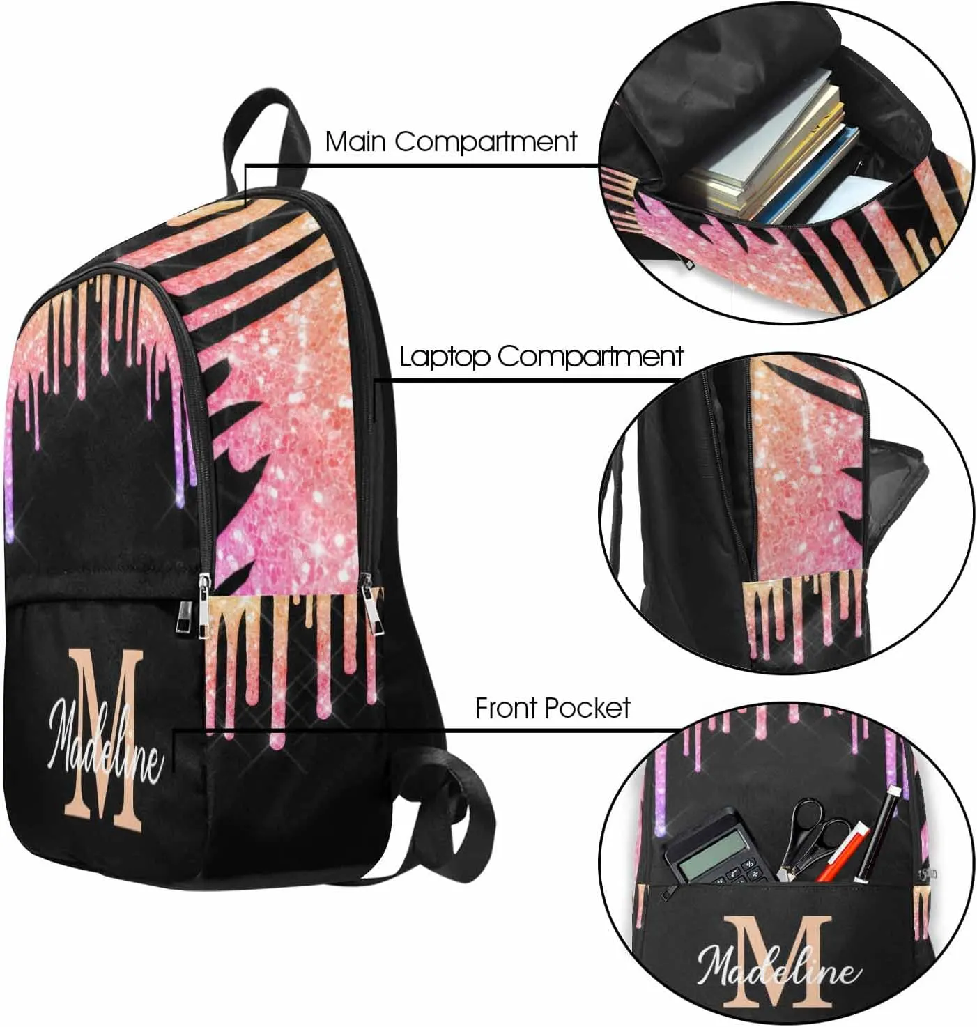 Customized Casual Unisex Daypack Bags Backpack Halloween Cat Travel Shoulder Casual Daypack to Sister Brother