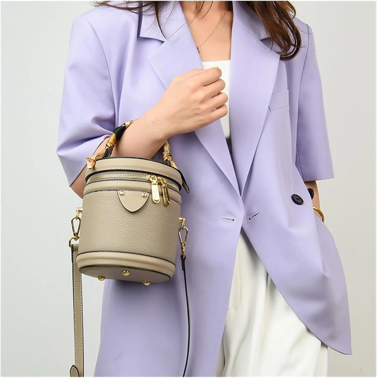 Cylindrical Shoulder Bags Female Fashion Bucket Bag Ladies Small Handbag Designer Leather Bags Women