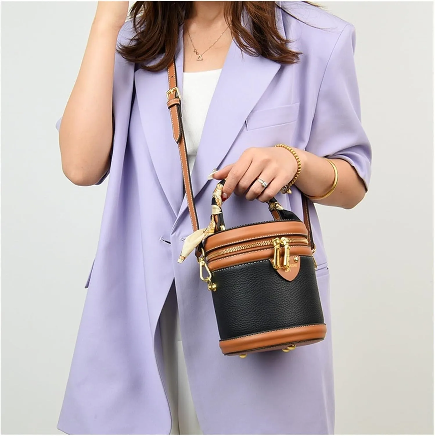 Cylindrical Shoulder Bags Female Fashion Bucket Bag Ladies Small Handbag Designer Leather Bags Women