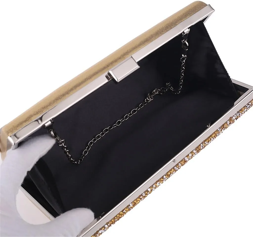 Diamante Women's Clutch Bag Hard Box Small Square Bag Bag Slantable Handbag Ladies(D)