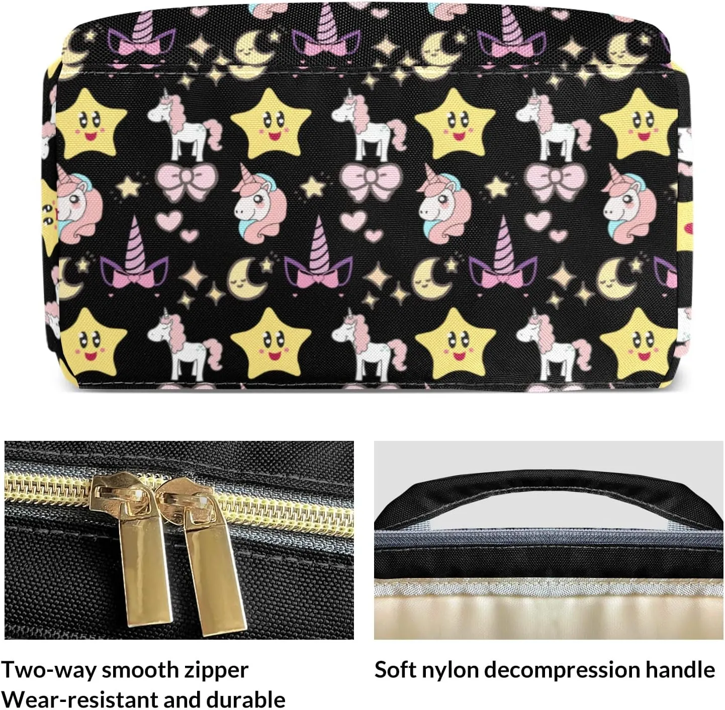 Diaper Bags Unicorn Star Moon Bow Black Tote Bags Backpack with Name Mommy Nursing Bags Gifts for Women Men