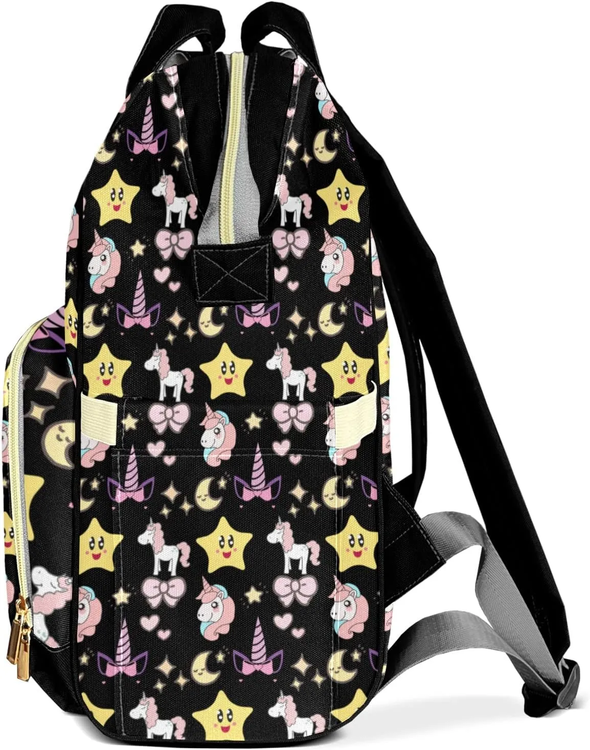 Diaper Bags Unicorn Star Moon Bow Black Tote Bags Backpack with Name Mommy Nursing Bags Gifts for Women Men