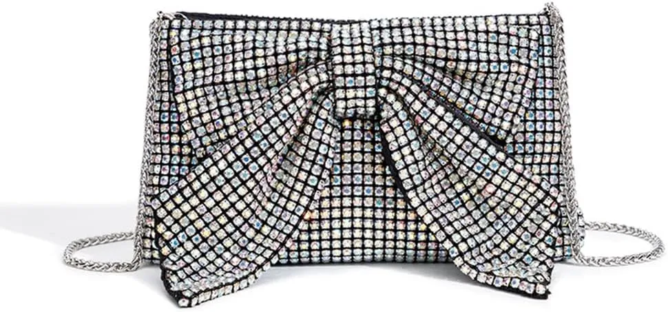 DJBM Butterfly Knot Crystal Women's Diamond Evening Bag Shiny Gorgeous Clutch Handbag for Wedding Party Dress