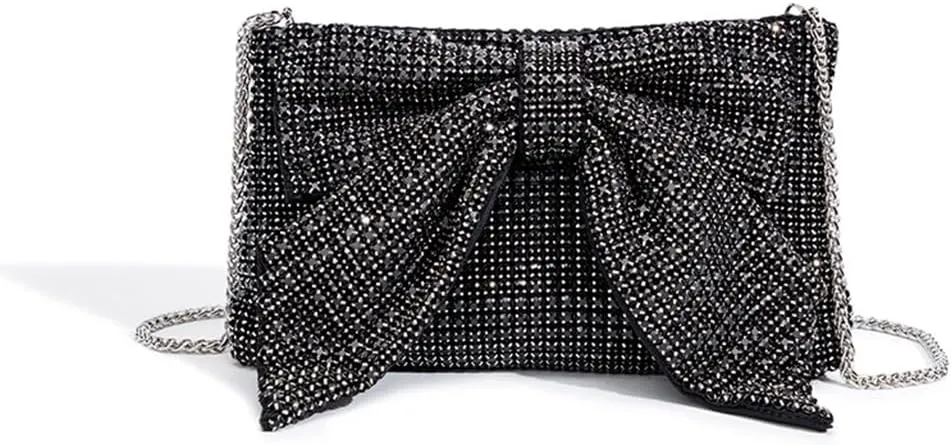 DJBM Butterfly Knot Crystal Women's Diamond Evening Bag Shiny Gorgeous Clutch Handbag for Wedding Party Dress