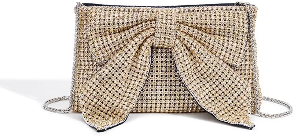 DJBM Butterfly Knot Crystal Women's Diamond Evening Bag Shiny Gorgeous Clutch Handbag for Wedding Party Dress