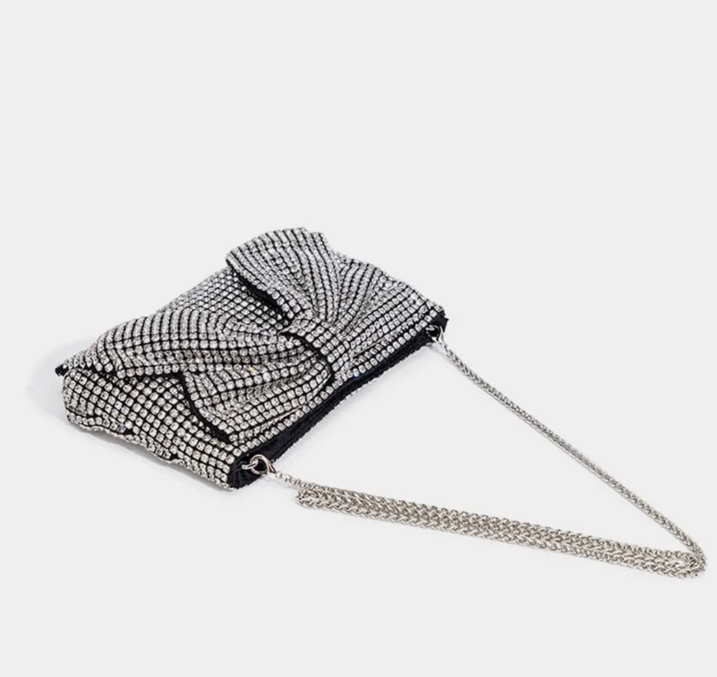 DJBM Butterfly Knot Crystal Women's Diamond Evening Bag Shiny Gorgeous Clutch Handbag for Wedding Party Dress
