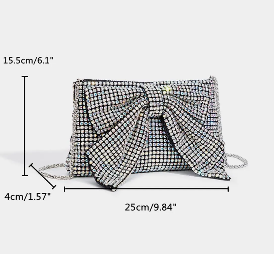 DJBM Butterfly Knot Crystal Women's Diamond Evening Bag Shiny Gorgeous Clutch Handbag for Wedding Party Dress