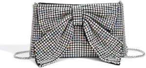DJBM Butterfly Knot Crystal Women's Diamond Evening Bag Shiny Gorgeous Clutch Handbag for Wedding Party Dress