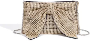 DJBM Butterfly Knot Crystal Women's Diamond Evening Bag Shiny Gorgeous Clutch Handbag for Wedding Party Dress