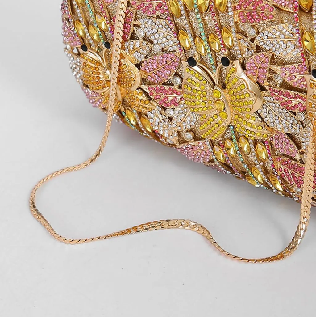 DJBM Fashion Sparkly Butterfly Crystal Clutch Purse Personal Gorgeous Rhinestone Evening Bag For Women