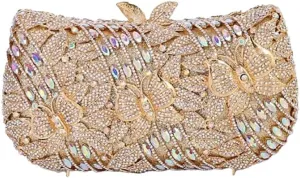 DJBM Fashion Sparkly Butterfly Crystal Clutch Purse Personal Gorgeous Rhinestone Evening Bag For Women
