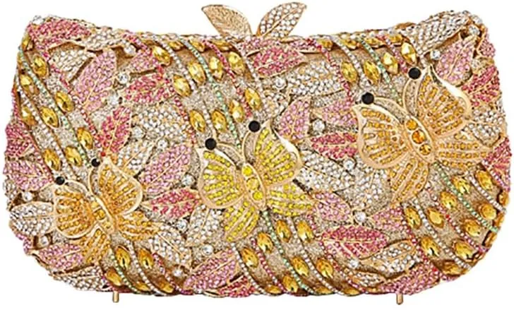 DJBM Fashion Sparkly Butterfly Crystal Clutch Purse Personal Gorgeous Rhinestone Evening Bag For Women