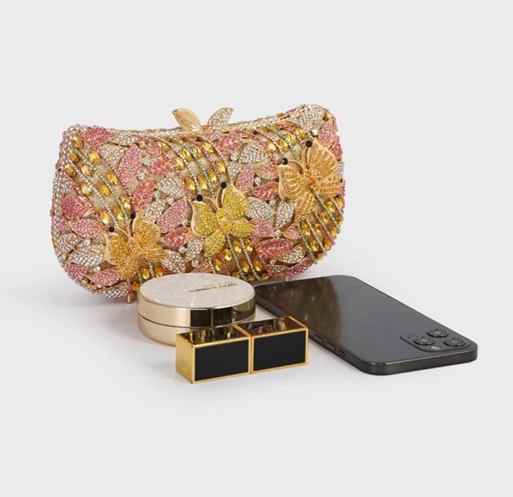 DJBM Fashion Sparkly Butterfly Crystal Clutch Purse Personal Gorgeous Rhinestone Evening Bag For Women