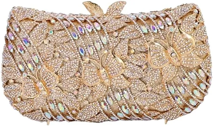 DJBM Fashion Sparkly Butterfly Crystal Clutch Purse Personal Gorgeous Rhinestone Evening Bag For Women
