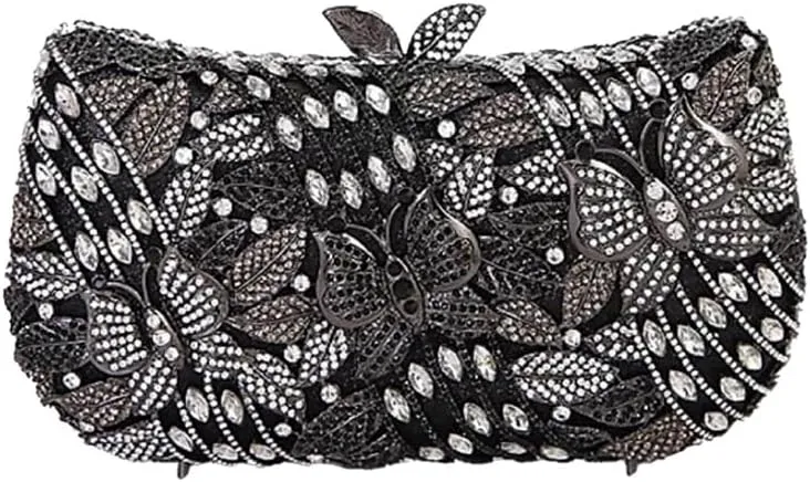 DJBM Fashion Sparkly Butterfly Crystal Clutch Purse Personal Gorgeous Rhinestone Evening Bag For Women