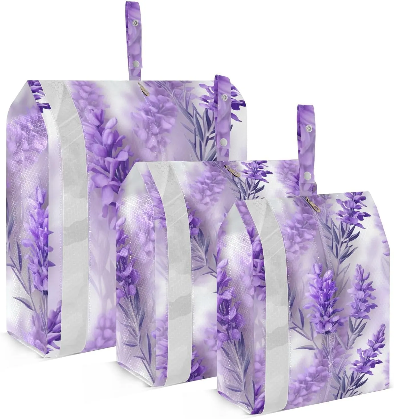 DOMIKING Elegant Lavenders Flowers Purple Packing Cubes for Travel Luggage Organizer Hanging Packing Bag for Carry On Suitcases Clothes Set of 3
