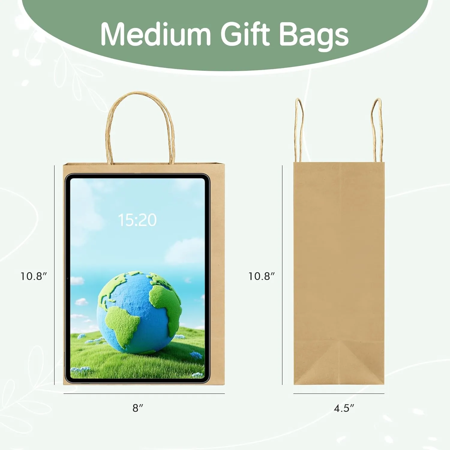 ECOEXTRA Gift Bags 100Pcs Brown Paper Bags with Handles Bulk 8x4.5x10.8 Inch Paper Gift Bag Medium Size, Kraft Paper Bag, Grocery Shopping Retail, Birthday Party Favors Wedding Sacks