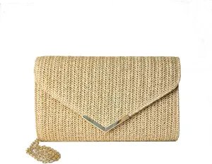 Eiyye Women Clutch Purse Evening Bags Shoulder Purse Straw Handbag with Chain Straps Crossbody Bag for Wedding Travel Vacation Party
