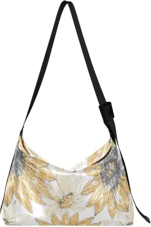 Elegant Chrysanthemum Flowers Hobo Crossbody Bags for Women Leather Large Shoulder Bag Cross Body Trendy Womens Tote Bags Handbag for Travel Shopping
