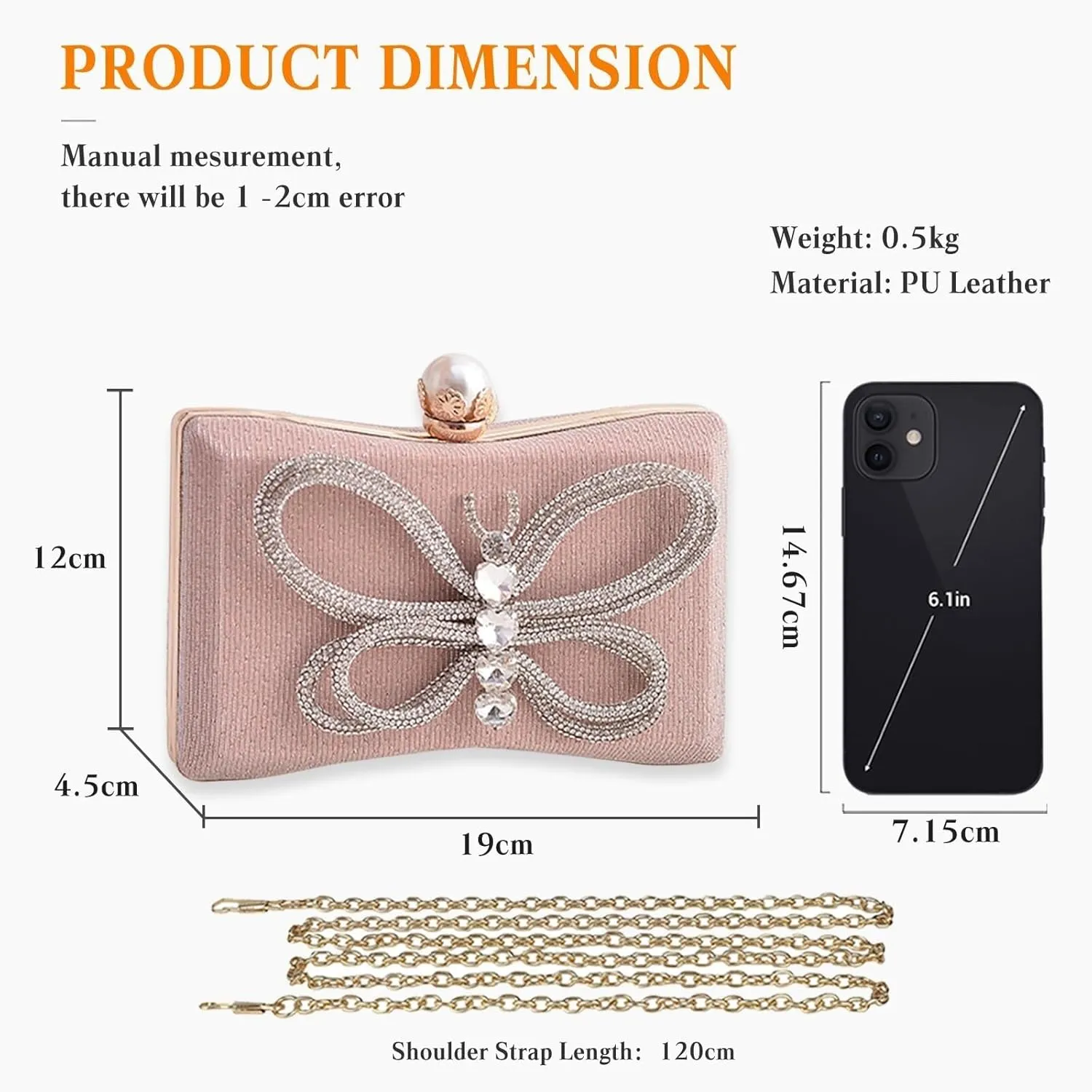 Elegant Crossbody Handbag Sequin Shoulder Butterfly Evening Rhinestone Clutch for Women Bridal Wedding Purse