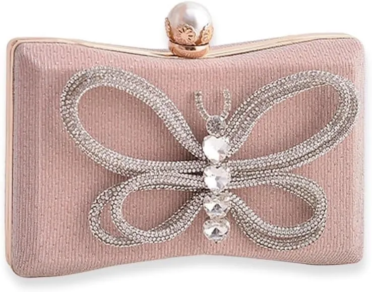 Elegant Crossbody Handbag Sequin Shoulder Butterfly Evening Rhinestone Clutch for Women Bridal Wedding Purse