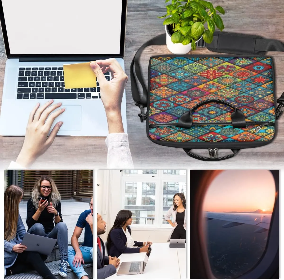 Elegant Swan Water Powder Laptop Shoulder Messenger Bag Waterproof Laptop Briefcase with Handle and Padded Strap Case Sleeve