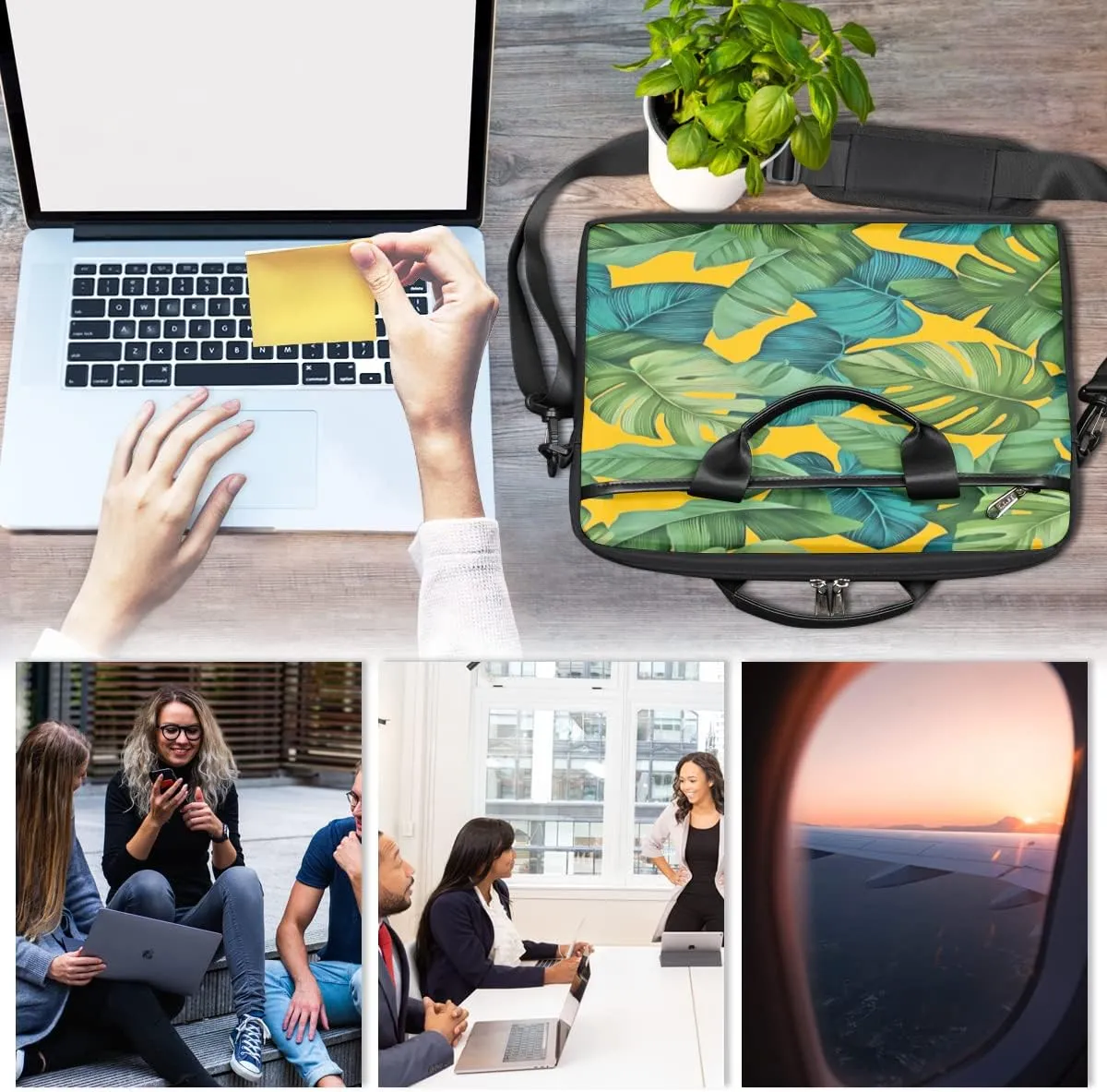 Elegant Swan Water Powder Laptop Shoulder Messenger Bag Waterproof Laptop Briefcase with Handle and Padded Strap Case Sleeve