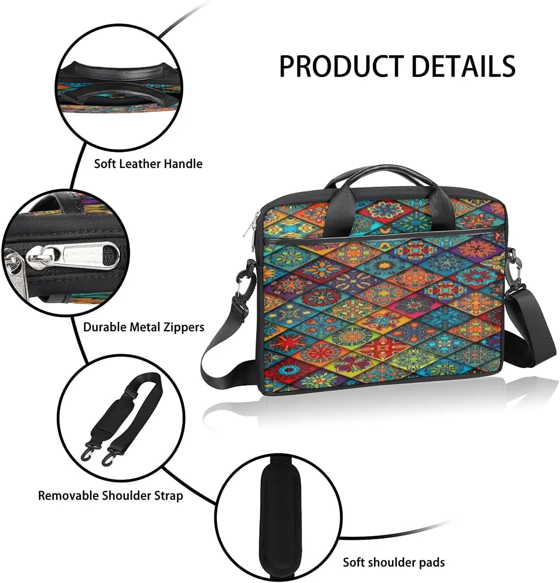 Elegant Swan Water Powder Laptop Shoulder Messenger Bag Waterproof Laptop Briefcase with Handle and Padded Strap Case Sleeve