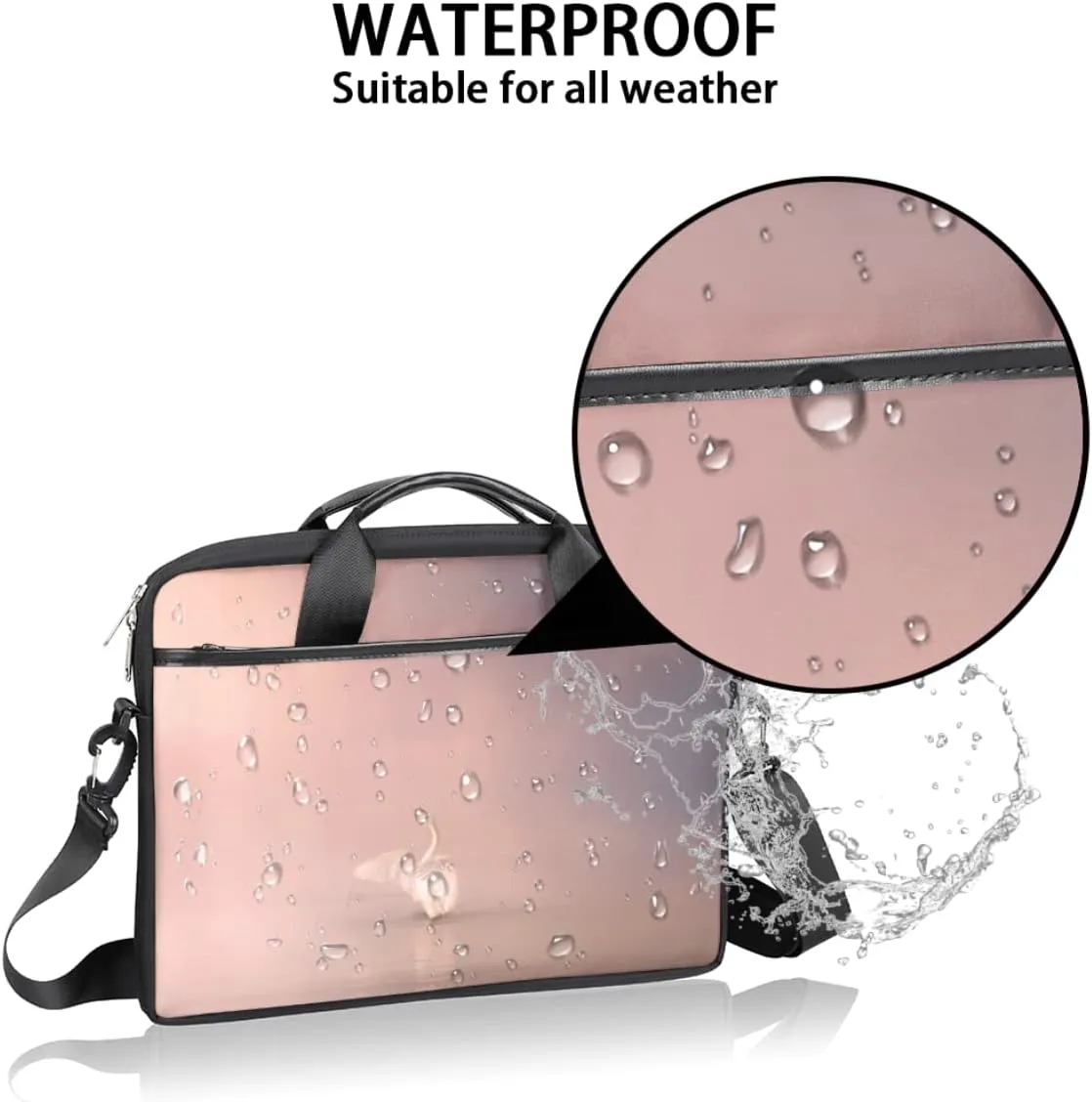 Elegant Swan Water Powder Laptop Shoulder Messenger Bag Waterproof Laptop Briefcase with Handle and Padded Strap Case Sleeve