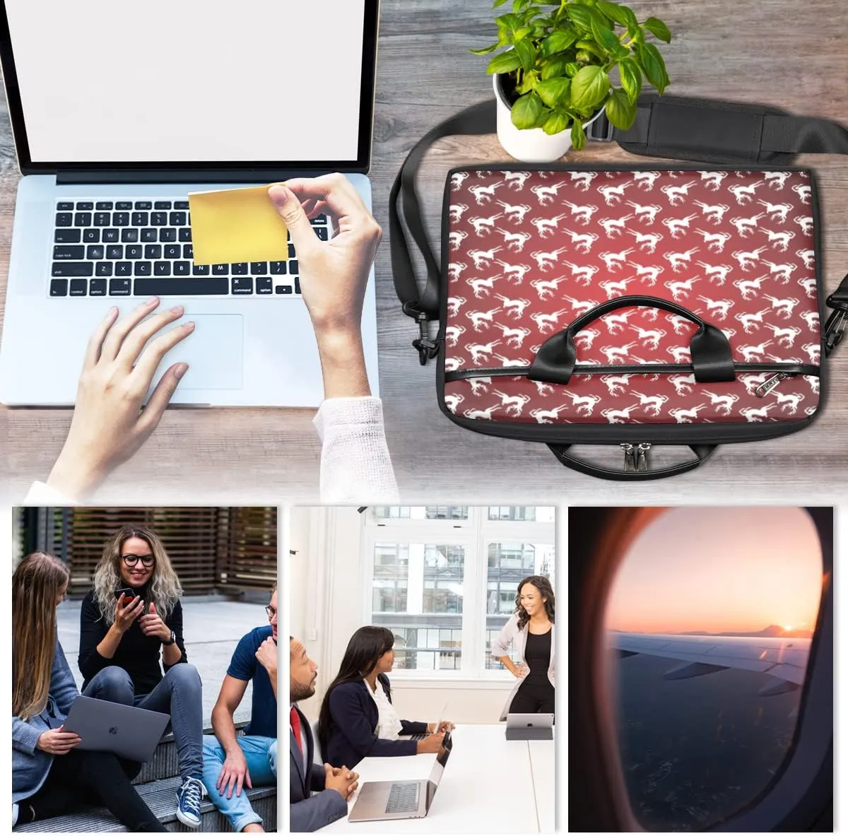 Elegant Swan Water Powder Laptop Shoulder Messenger Bag Waterproof Laptop Briefcase with Handle and Padded Strap Case Sleeve