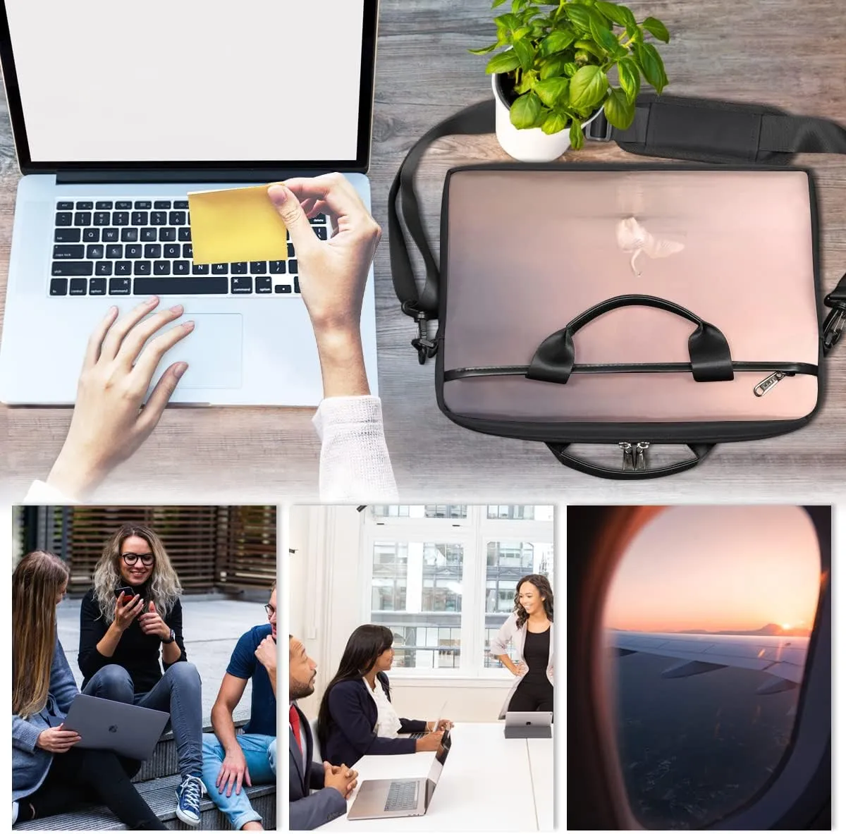 Elegant Swan Water Powder Laptop Shoulder Messenger Bag Waterproof Laptop Briefcase with Handle and Padded Strap Case Sleeve