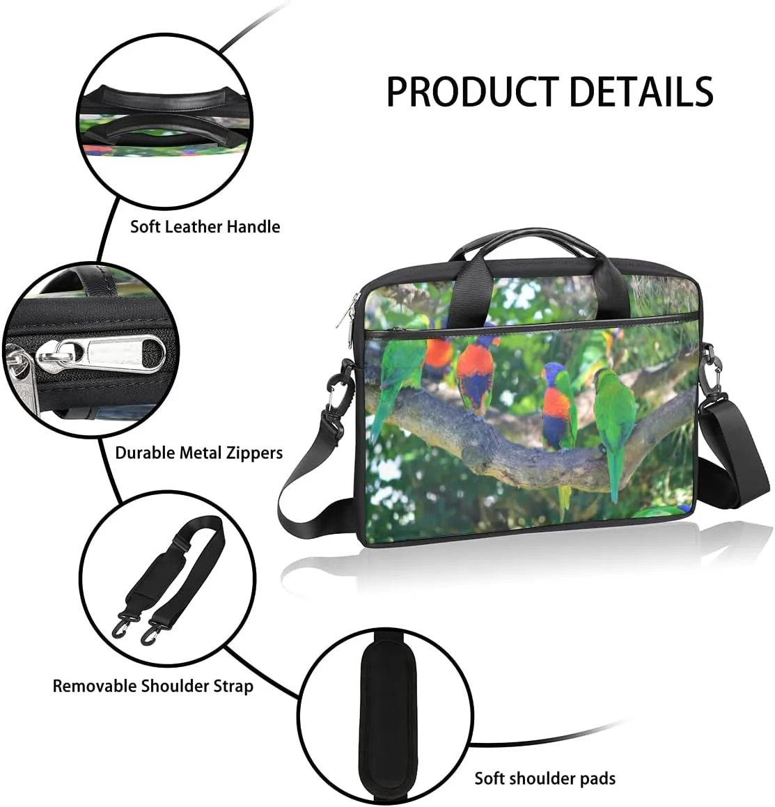 Elegant Swan Water Powder Laptop Shoulder Messenger Bag Waterproof Laptop Briefcase with Handle and Padded Strap Case Sleeve