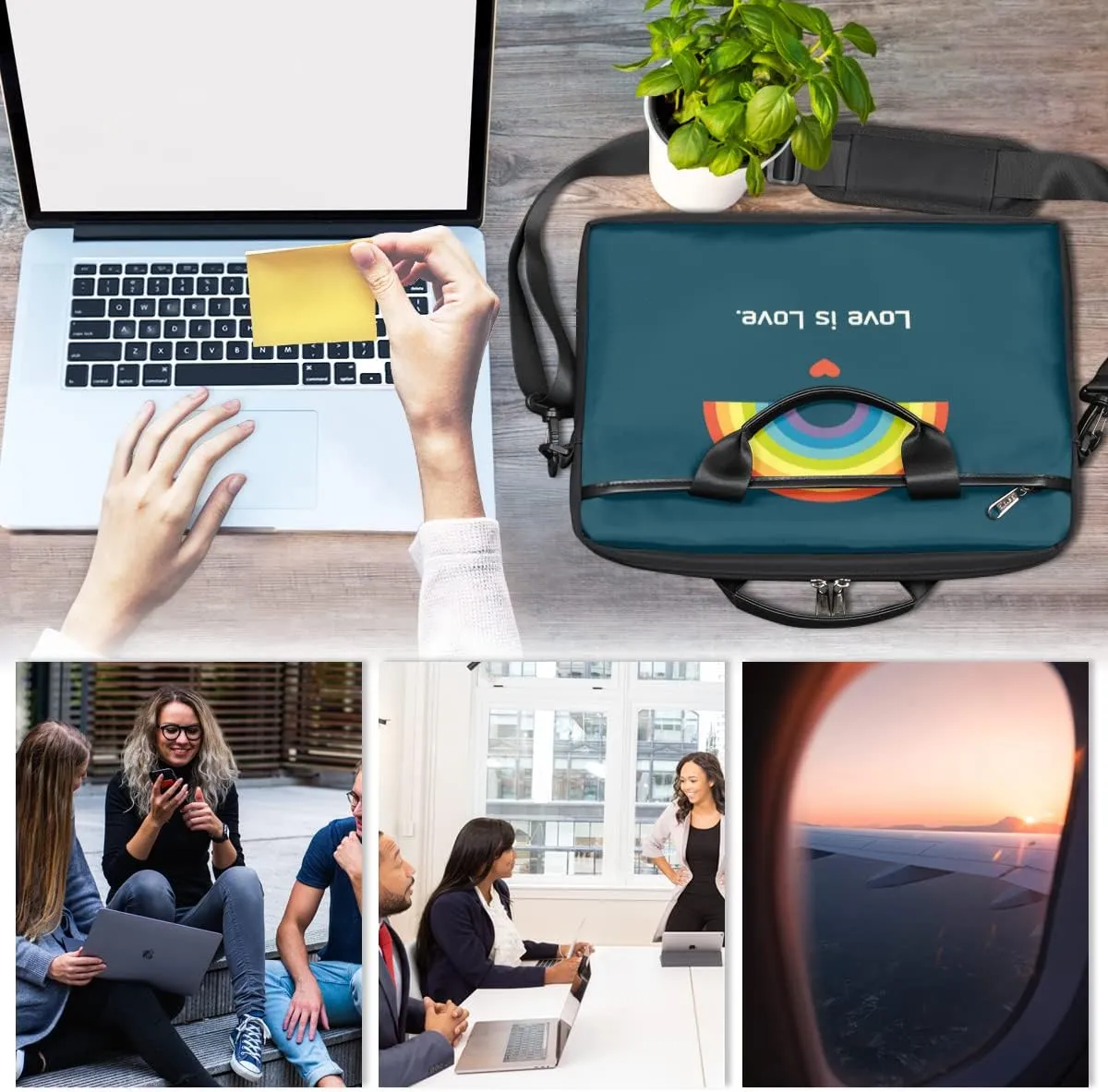 Elegant Swan Water Powder Laptop Shoulder Messenger Bag Waterproof Laptop Briefcase with Handle and Padded Strap Case Sleeve